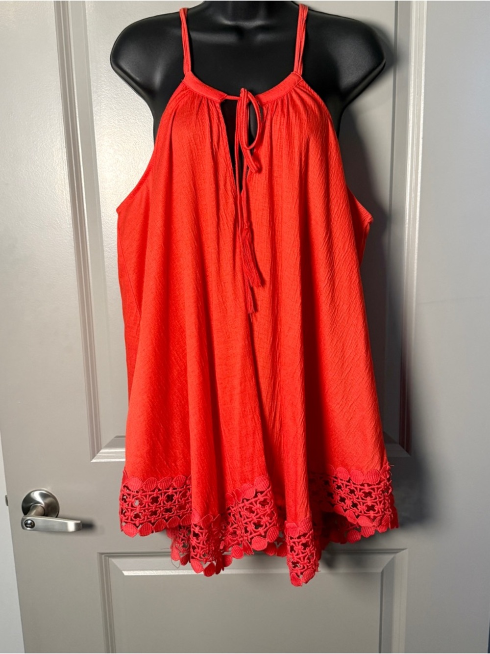 Lane Bryant Coral Crinkle Tassel Tie Beach Coverup Crochet Lace Hem Size 14/16 - Picture 2 of 5